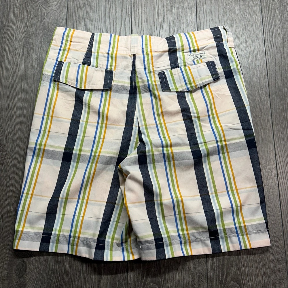 Abercrombie & Fitch Mens Plaid Shorts Size 36 Y2K Multi Color Stripe Flat Front